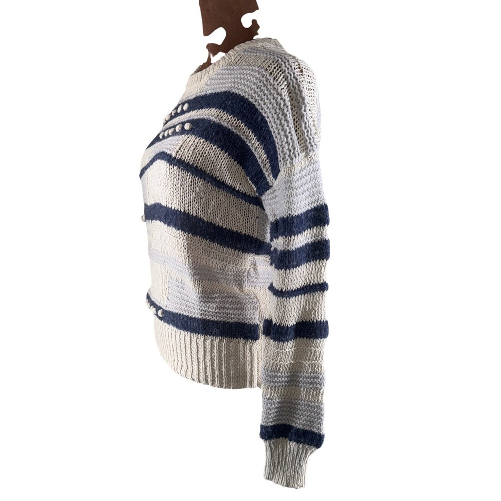Madewell Striped Knit Sweater Women XS Blue White Textured Bobble Detail‎ EUC - Picture 2 of 9
